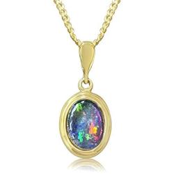 Opal Necklace by Alcheri | Oval Natural Opal Triplet Gold or Sterling Silver Necklace for Women, 18''