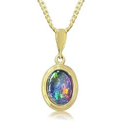 Opal Necklace by Alcheri | Oval Natural Opal Triplet Gold or Sterling Silver Necklace for Women, 18''