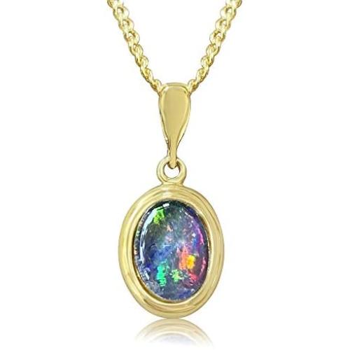 Opal Necklace by Alcheri | Oval Natural Opal Triplet Gold or Sterling Silver Necklace for Women, 18''