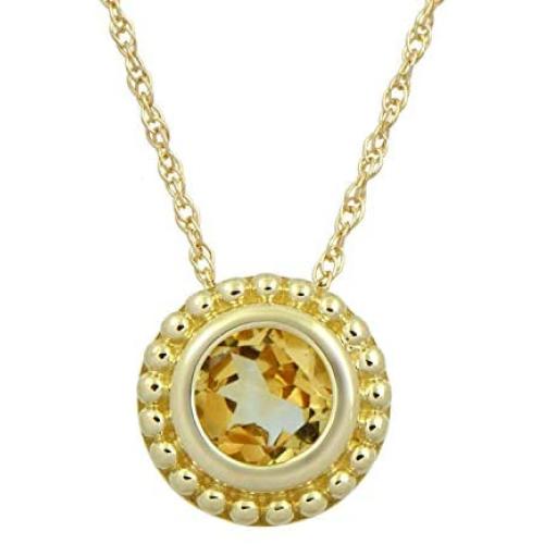 Jewelili 10K Yellow Gold 5 millimeter Citrine Pendant Necklace, 18 Inches Rope Chain