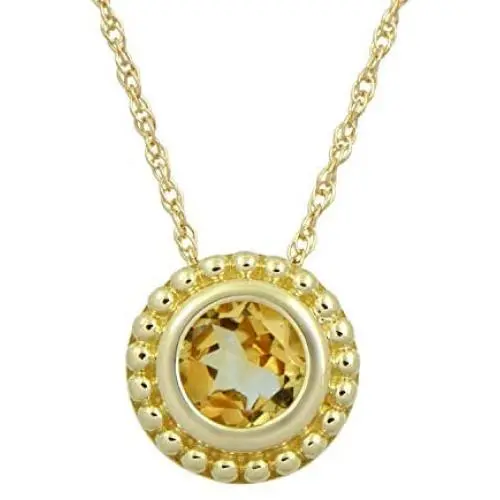 Jewelili 10K Yellow Gold 5 millimeter Citrine Pendant Necklace, 18 Inches Rope Chain Jewelili 10K Yellow Gold 5 millimeter Citrine Pendant Necklace, 18 Inches Rope Chain