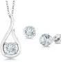 Gem Stone King 925 Sterling Silver Sky Blue Aquamarine Pendant Earrings Set (1.35 Ct with 18 Inch Silver Chain)
