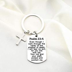 FUSTMW Psalm 23:4 Bible Verse Dog Tag Keyring/Necklace Christian Jewelry Religious Inspirational Gift