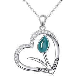 Ladytree S925 Sterling Silver Vegan Necklace Cubic Zirconia Green Symbol Necklace for Vegetarian Women,18 inches