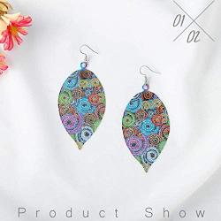 CLOACE Dainty Hollow Printed Leaves Pendant Earring Silver Multicolor Hook Statement Earrings Boho Ear Jewelry for Women Girls