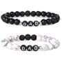 LOYALLOOK 2PCS Mens Natural Bead Bracelet Black Matte Agate & White Howlite Bracelet Jewelry Fathers Day Birthday Gift