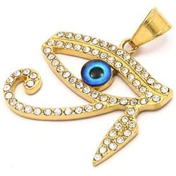 Warvik Green Opal Horus Eye Egypt CZ Stone Pendant Necklace Silver Color, Stainless Steel Jewelry Men Women Wheat Chain 20/28 Inch