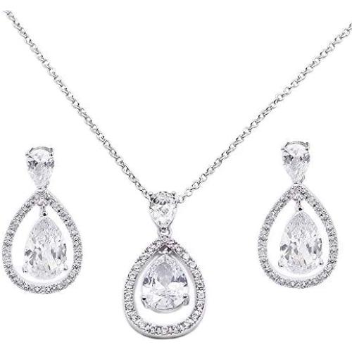 Teardrop Open Dangle Jewelry Set Necklace & Earrings Trendy AAA Cubic Zirconia For Women Wedding Party
