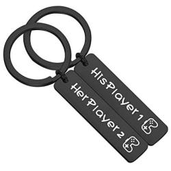KUIYAI Gamer Couple Keychain Set His Player 1 Her Player 2 Bar Pendant Key Ring