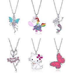 SYNLIN 6 Pcs Cute Necklaces for Teen Girls - Adorable Pastel Crystal Necklace for Little Girls - Unicorn Gifts for Girls - Fairy Gifts for Teens - Dainty Necklace Birthday Gift Pack