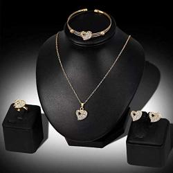 Cathercing Gold Necklace Earrings Bracelets Ring Set for Women Party Jewelry Heart Rhinestone Necklace Earrings Set Charm Elegant Accessories for Wedding Cosplay Ball Prom Gift