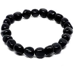 8mm Black Tourmaline 7.5'' Stretch Bracelet with Selenite Tumbled Stone for recharging. Natural Healing Stones for Stress, Anxiety Relief EMF Protection