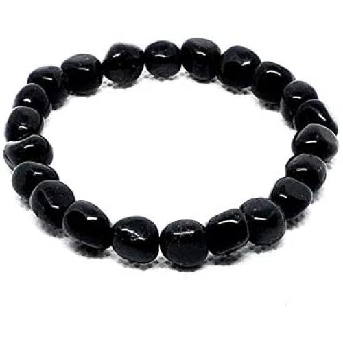 8mm Black Tourmaline 7.5'' Stretch Bracelet with Selenite Tumbled Stone for recharging. Natural Healing Stones for Stress, Anxiety Relief EMF Protection