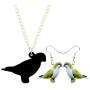 DUOWEI Acrylic Cute Monk Parakeet Parrot Bird Earrings and Necklace Set for Women Teens Girls Drop Dangle Pendant Jewelry Charms Gifts