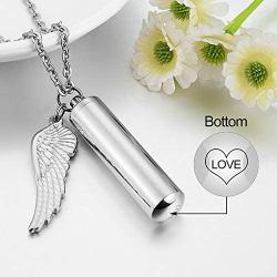 XIUDA Cremation Jewelry Urn Necklace for Ashes with Angel Wing Charm & Cylinder Eternity Stainless Steel