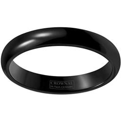 Crownal 2mm/4mm/6mm/8mm Black Ceramic Wedding Band Ring Men Women Couple Plain Dome High Polished Comfort Fit Size 3.5 To 16