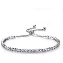 MRSXXNTY White Gold Plated Cubic Zirconia Adjustable Tennis Bracelet for Women Girls Fashion Jewelry Gift for Women Girls