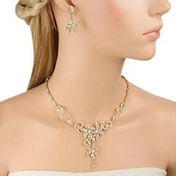 EVER FAITH Womens Austrian Crystal Bridal Floral Vine Leaf Necklace Earrings Set Clear