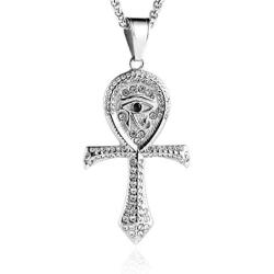 HZMAN CZ Eye of Horus Egypt Protection Pendant Coptic Ankh Cross Religious Stainless Steel Necklace