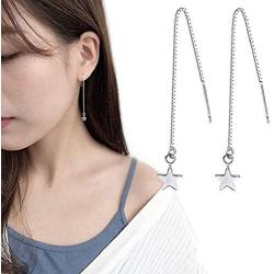 Sterling Silver Threader Tassel Earrings Star Drop Dangle Long Charm Earrings A Pair