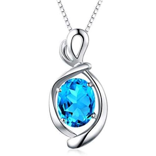 BOOSCA Birthday Gifts for Women Fine Jewelry Pendant Necklace 18''+2'' Sterling Silver Natural Gemstone