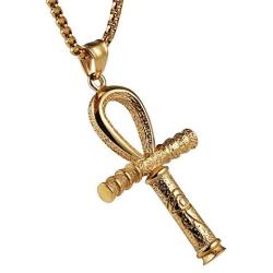 HZMAN Ankh Cross Stainless Steel Horus Eye Pendant Ancient Egyptian Protection Necklace 22 + 2 inch Chain