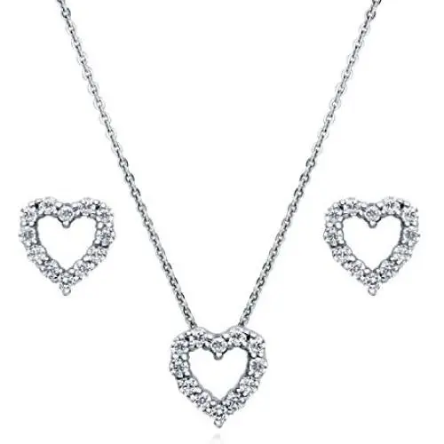 BERRICLE Rhodium Plated Sterling Silver Cubic Zirconia CZ Open Heart Bridal Bridesmaid Fashion Necklace and Earrings Set BERRICLE Rhodium Plated Sterling Silver Cubic Zirconia CZ Open Heart Bridal Bridesmaid Fashion Necklace and Earrings Set