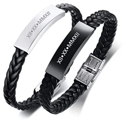 MPRAINBOW 2Pcs Custom Couples Leather Bracelets - Personalized His & Hers Couples ID Bracelets - Promise Bracelets for Couples - Friendship Couple Distance Matching Bracelets for Him and Her MPRAINBOW 2Pcs Custom Couples Leather Bracelets - Personalized His & Hers Couples ID Bracelets - Promise Bracelets for Couples - Friendship Couple Distance Matching Bracelets for Him and Her