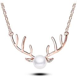 BITSEACOCO Personalized Christmas Necklace Earrings Set for Women, Charm Rose Gold Pearl Necklace Funny Christmas Jewelry Gifts for Girls, Teen Girls, Mom, Grandma