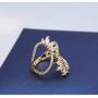 JewelryLand Gold Plated Leaves Open Ring Made with AAA Cubic Zirconia