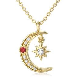 You are My Queen-10K 14K 18K Gold Womens Necklace, Crescent Moon and Star Pendant Necklace, Queen Crown Necklace, Solid Gold Moissanite Wing Necklace Jewelry for Women