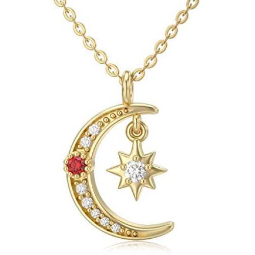 You are My Queen-10K 14K 18K Gold Womens Necklace, Crescent Moon and Star Pendant Necklace, Queen Crown Necklace, Solid Gold Moissanite Wing Necklace Jewelry for Women