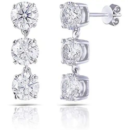 DovEggs Sterling Silver 3CTW 5mm G-H-I Color Clear Moissanite Three Stone Drop Earring Push Back for Women DovEggs Sterling Silver 3CTW 5mm G-H-I Color Clear Moissanite Three Stone Drop Earring Push Back for Women