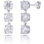 DovEggs Sterling Silver 3CTW 5mm G-H-I Color Clear Moissanite Three Stone Drop Earring Push Back for Women