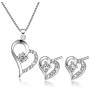 Women Love Heart Pendant Necklace Earrings Set, Sterling Silver Jewelry Set Gift For Her