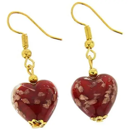 GlassOfVenice Murano Glass Heart Earrings - Red Sparkles GlassOfVenice Murano Glass Heart Earrings - Red Sparkles