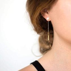 Long Pearl Chain Earrings for Women 18k Gold Chain Cultured Freshwater Baroque Pearl Dangling Earrings Dainty Wedding Jewelry for Bridesmaid Gift