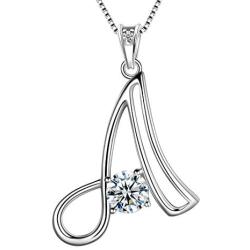 Aurora Tears 925 Sterling Silver Initial 26 Letter Necklace Women Crystal A-Z Alphabet Name Pendant Birthday Jewelry
