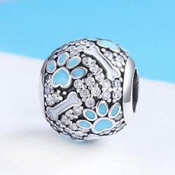 Dog Paw Charm for Charms Bracelet Blue Enamel CZ Paved Bead Charms Birthday Jewelry Christmas Gifts