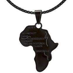 Fusamk Punk Stainless Steel Africa Map Tag Pendant Letter Necklace,22inches Chain