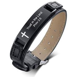 MPRAINBOW Christian Gifts for Men Boy,Inspirational Religious Bracelets-Cross Jesus God Scripture Bracelet,Bible Verse Personalized Mantra Quotes Engraved Jewelry Genuine Leather Bracelet,Ajustable 6''-7.7''