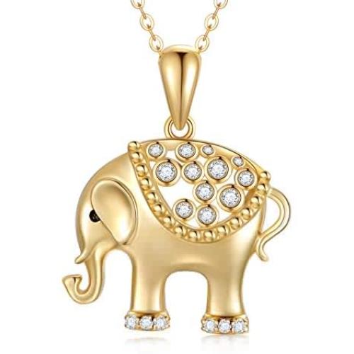 14k Gold Elephant Pendant Necklace for Women, Fine Gold Lucky Jewelry Gifts for Her, 16+1+1 Inch