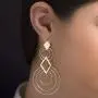 CATHERINE MALANDRINO 3 Inch Circle and Diamond Geo Shape Yellow Gold-Tone Dangle Earrings for Women CATHERINE MALANDRINO 3 Inch Circle and Diamond Geo Shape Yellow Gold-Tone Dangle Earrings for Women