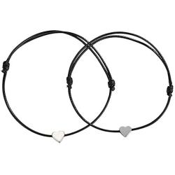 kelistom Simple Red Black String Silver Plated Heart Charm Bracelets for Women Men Teen Girls Boys Adjustable Wax Rope Bracelet Friendship Jewelry 2/6 Piece