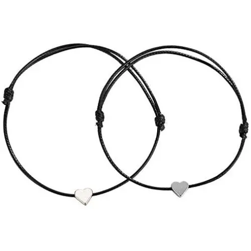 kelistom Simple Red Black String Silver Plated Heart Charm Bracelets for Women Men Teen Girls Boys Adjustable Wax Rope Bracelet Friendship Jewelry 2/6 Piece kelistom Simple Red Black String Silver Plated Heart Charm Bracelets for Women Men Teen Girls Boys Adjustable Wax Rope Bracelet Friendship Jewelry 2/6 Piece