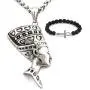 GUNGNEER Stainless Steel Egyptian Necklace Heart Pattern Queen Nefertiti Pendant Amulet Jewelry Keel Chain 20'' 28''