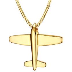 VNOX Stainless Steel Paper Airplane Plane Pendant Necklace,Gold Plated,Free Chain 24''