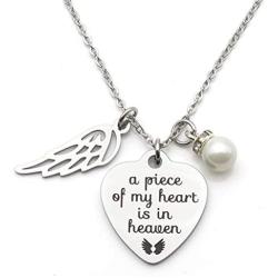 Memorial Jewelry A Piece of My Heart is in Heaven Necklace Angel Wing Stainless Steel Necklace Memorial Gift