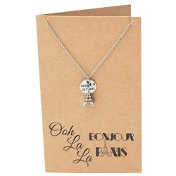 Quan Jewelry Eiffel Tower Pendant Travel Necklace, Gifts for Travelers, Bonjour Paris Inspirational Card, Anniversary Romantic Gifts for Her