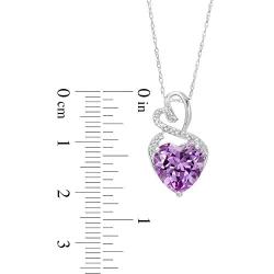 Lab-Created Gemstone Birthstone Heart and Diamond Accent Necklace Pendant Charm in 10k White Gold or 10k Yellow Gold plated or 925 Sterling Sliver with 18” Chain (Choose your Birthstone)